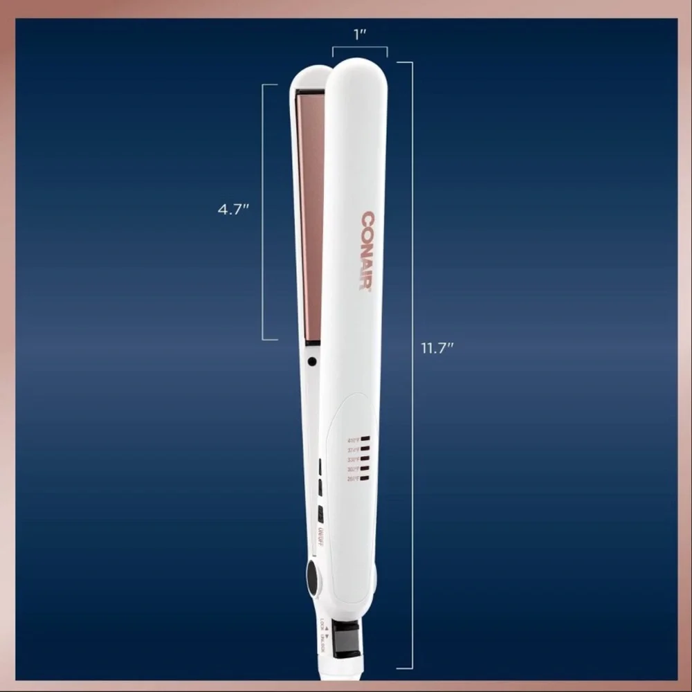 Conair White and Rose Gold Hair Straightener - Dual Voltage Flat Iron